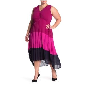 TAYLOR Colorblock Midi Dress Pleated Sleeveless